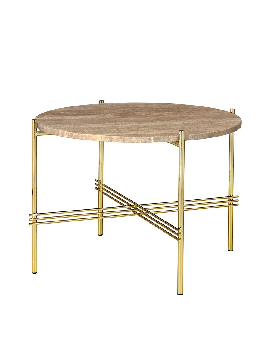 Gamfratesi TS Bord Ø55 fra GUBI - Warm Taupe Travertine - messing - Jacobsen Plus
