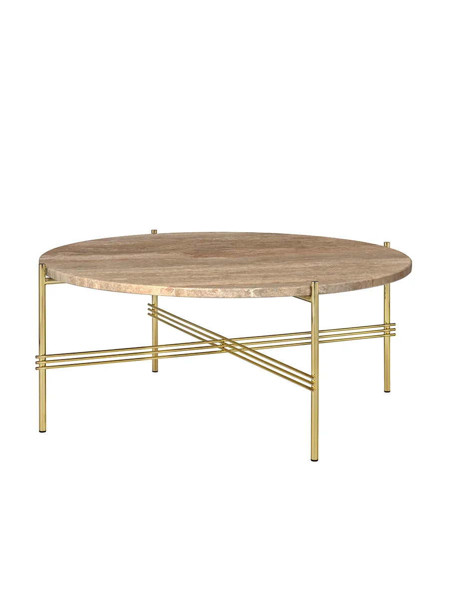 Gamfratesi TS Bord Ø80 fra GUBI - Warm Taupe Travertine - messing - Jacobsen Plus