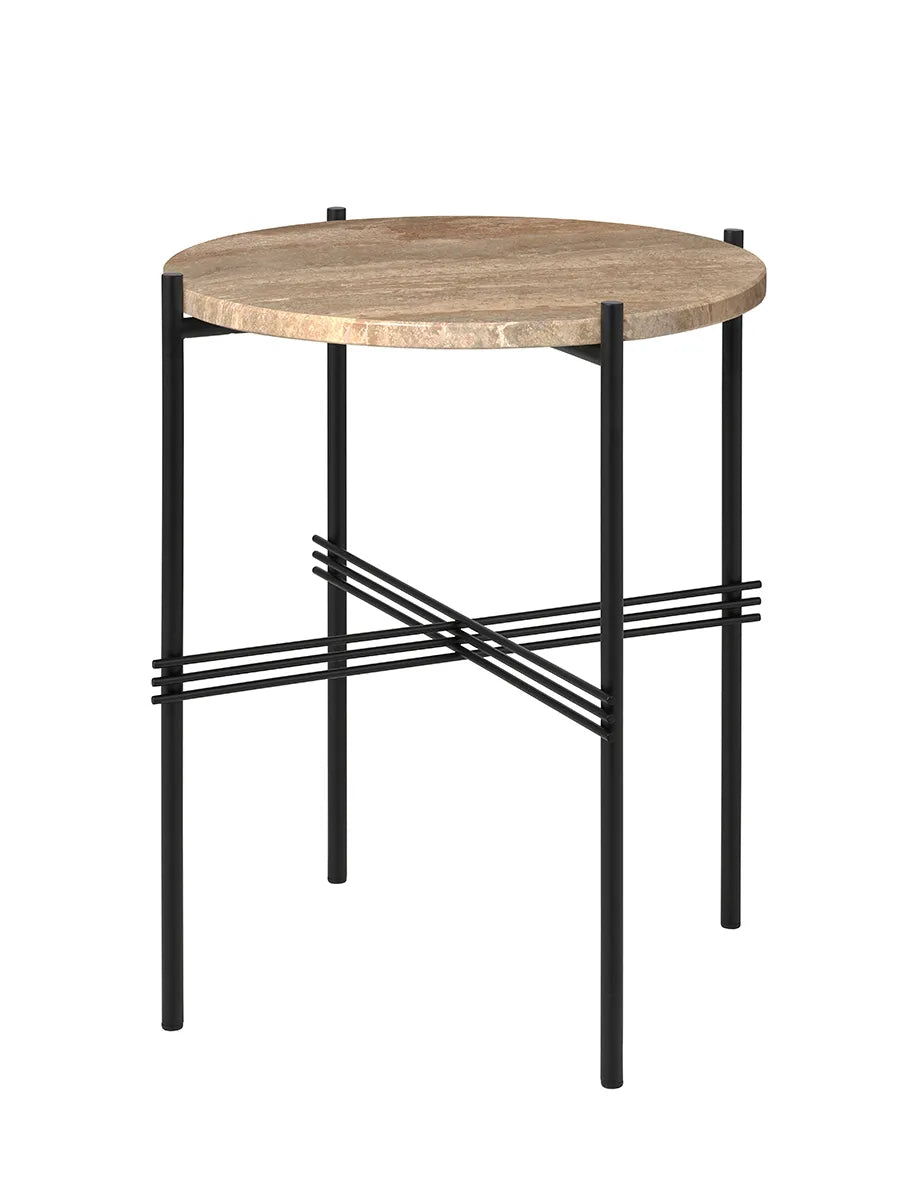 Gamfratesi TS Bord Ø40 fra GUBI - Warm Taupe Travertine - sort - Jacobsen Plus