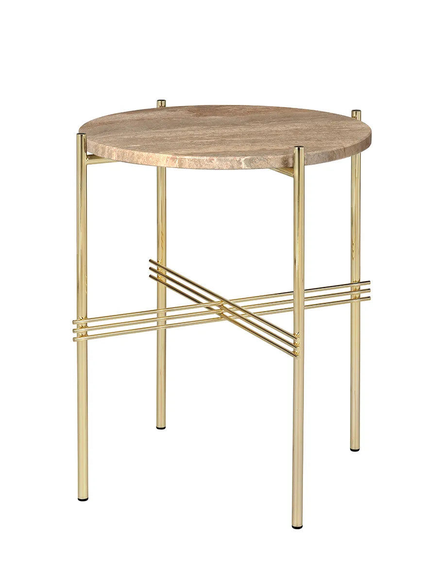 Gamfratesi TS Bord Ø40 fra GUBI - Warm Taupe Travertine - messing - Jacobsen Plus
