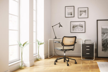 S 285/1 skrivebord, krom fra Thonet - Stained beech I black TP 29 - 1 large corpus outside right - Jacobsen Plus