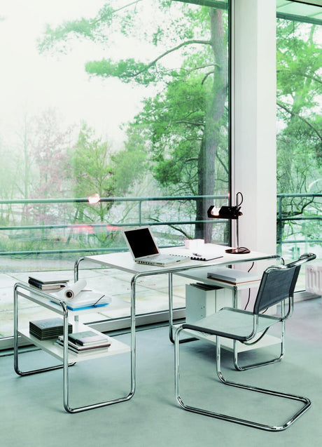 S 285 skrivebord, krom fra Thonet - Lacquer pure white RAL 9010 - 4 shelves - Jacobsen Plus