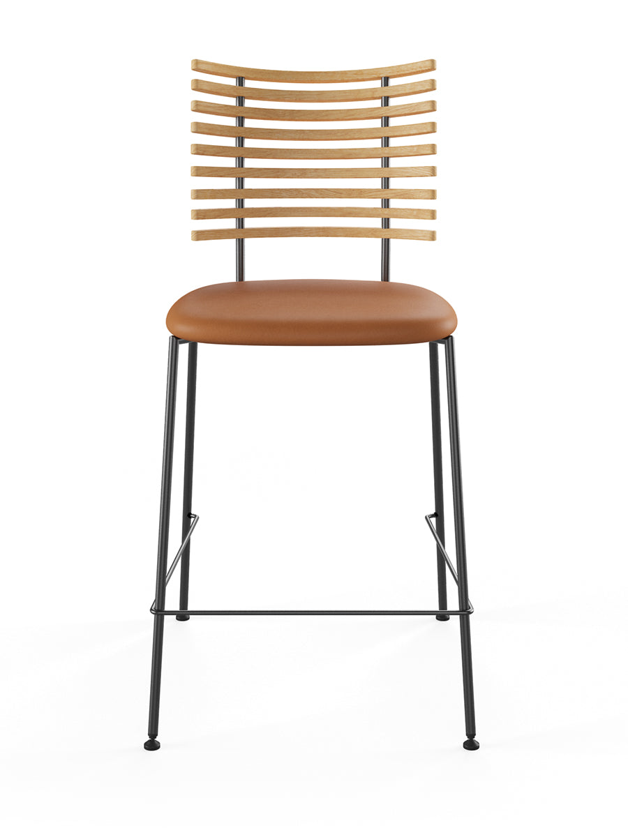 Tiger Barstol, cognac læder fra Naver Collection - Ask olie / Sort pulverlakeret stål - Jacobsen Plus