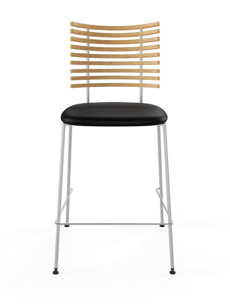 Tiger Barstol, sort læder fra Naver Collection - Ask olie / Rustfrit stål - Jacobsen Plus