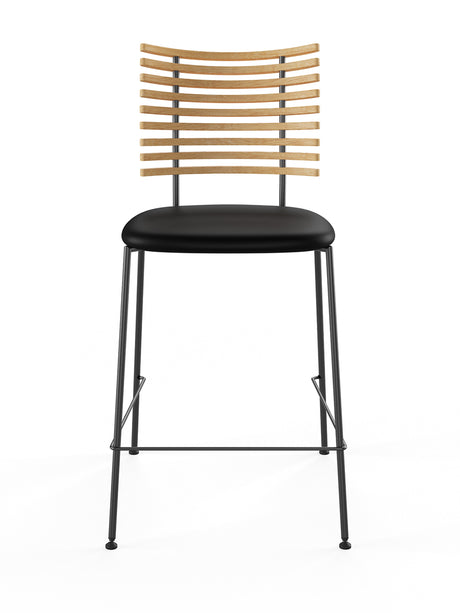 Tiger Barstol, sort læder fra Naver Collection - Ask olie / Sort pulverlakeret stål - Jacobsen Plus