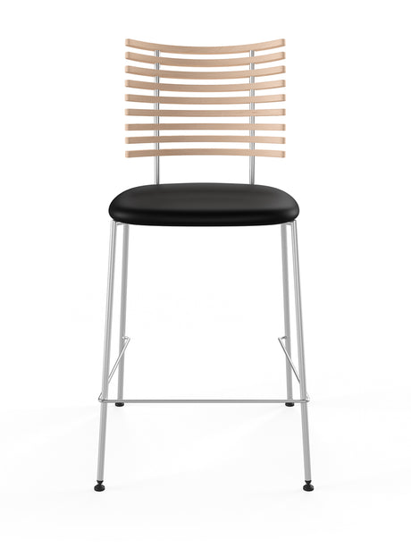 Tiger Barstol, sort læder fra Naver Collection - Eg hvidolie / Rustfrit stål - Jacobsen Plus