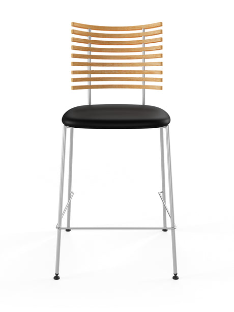 Tiger Barstol, sort læder fra Naver Collection - Eg olie / Rustfrit stål - Jacobsen Plus