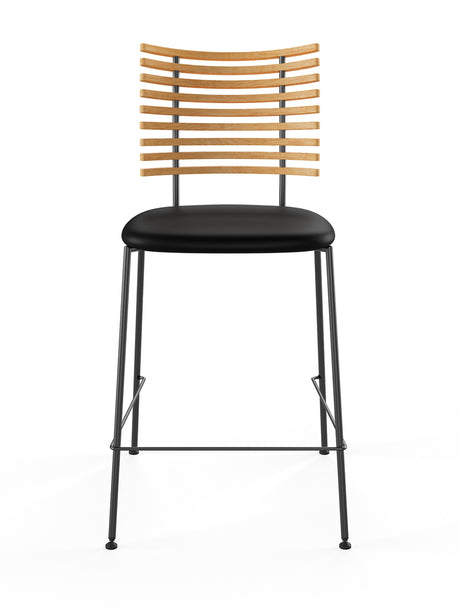 Tiger Barstol, sort læder fra Naver Collection - Eg olie / Sort pulverlakeret stål - Jacobsen Plus