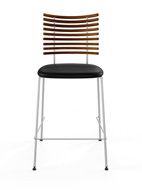 Tiger Barstol, sort læder fra Naver Collection - Valnød / Rustfrit stål - Jacobsen Plus