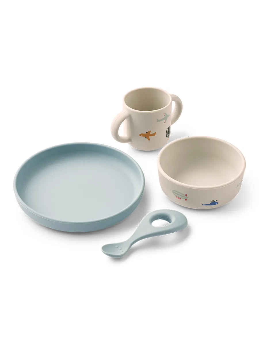 Vivi Printed Tableware Set, aviator/ecru fra Liewood
