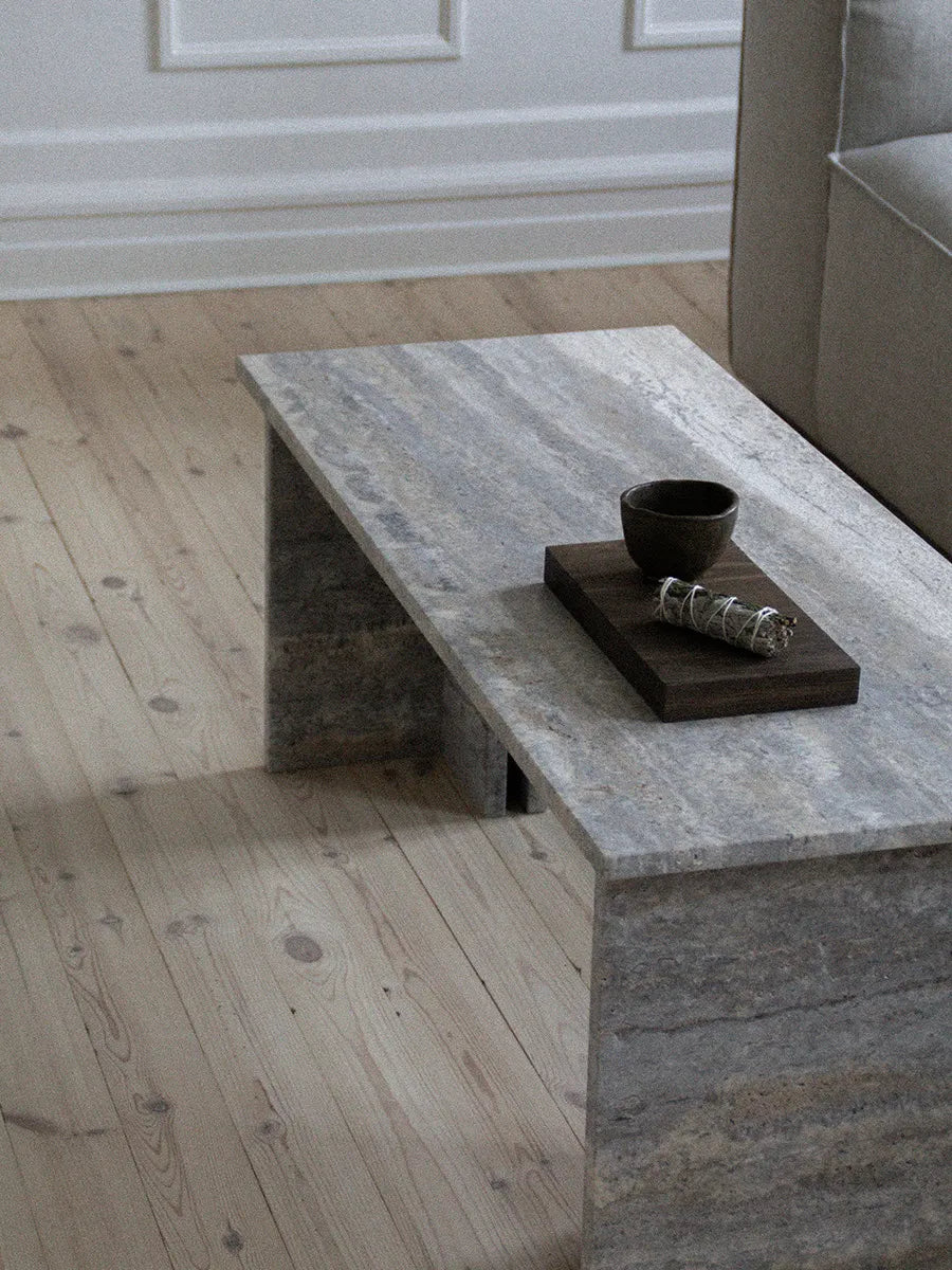 Fjer Sofabord 110 cm, travertin silver fra Wabi Sabi Nordic - 3 - Jacobsen Plus
