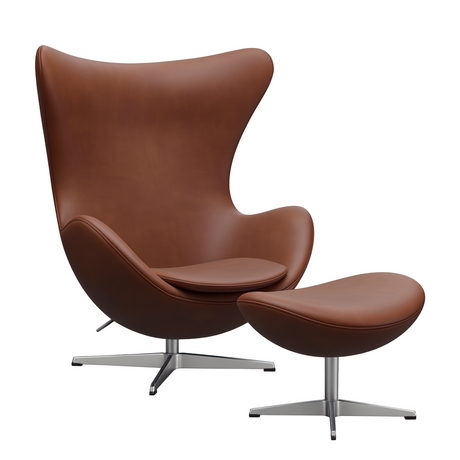 Ægget, Kastanjebrun Grace læder, med returdrej inkl. skammel af Arne Jacobsen - 1 - Jacobsen Plus