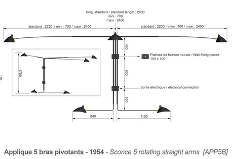 Big Wall Lamp w/5 Rotating Straight Arms af Serge Mouille - 2 - Jacobsen Plus