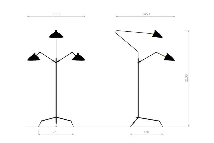 Standing Lamp w/3 Heads/Arms af Serge Mouille