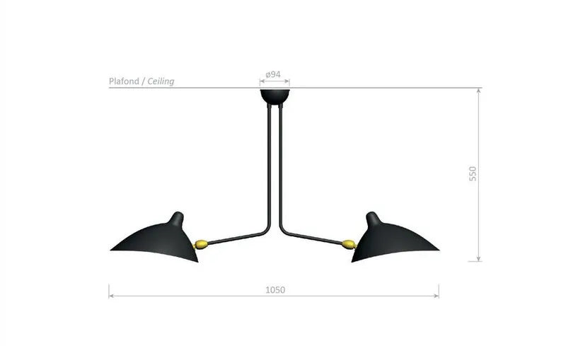 Ceiling Lamp w/2 Fixed Arms af Serge Mouille - 4 - Jacobsen Plus