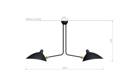 Ceiling Lamp w/2 Fixed Arms af Serge Mouille - 4 - Jacobsen Plus