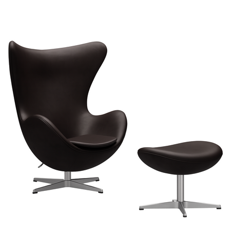 Ægget, Mørk Brun Grace læder, med returdrej inkl. skammel af Arne Jacobsen - 1 - Jacobsen Plus
