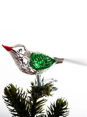 Fugl m. Klemme 10 cm, sølvfarvet/grøn fra Brink Nordic