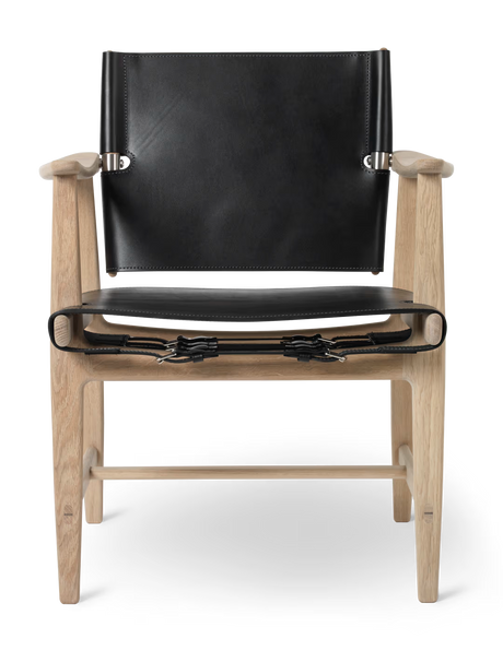 BM1106 Jægerstolen af Børge Mogensen - Hvidolieret eg - sort kernelæder - stål - Jacobsen Plus
