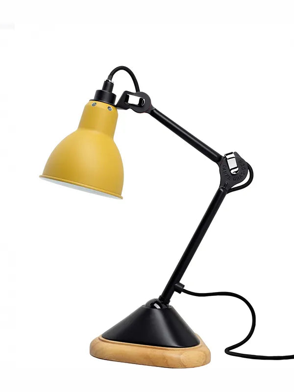 Nr. 207 bordlampe fra Lampe Gras - Sort stel / Gul - rund skærm - Jacobsen Plus