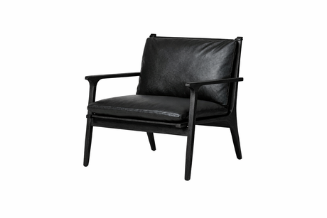 Rén loungestol, large, sort eg, hynder m. sort læder - 1 - Jacobsen Plus
