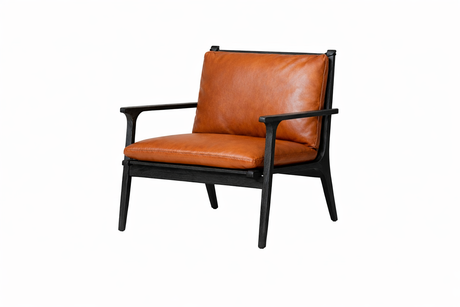 Rén loungestol, large, sort eg, hynder m. cognac læder - 1 - Jacobsen Plus