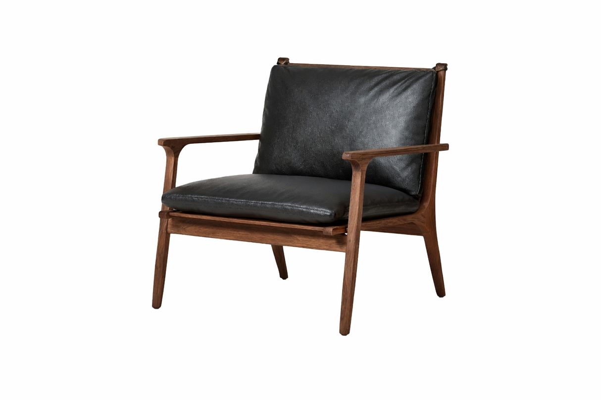 Rén loungestol, large, valnød, hynder m. sort læder - 1 - Jacobsen Plus