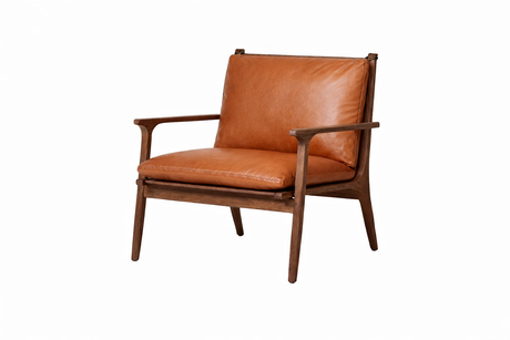 Rén loungestol, large, valnød, hynder m. cognac læder - 1 - Jacobsen Plus