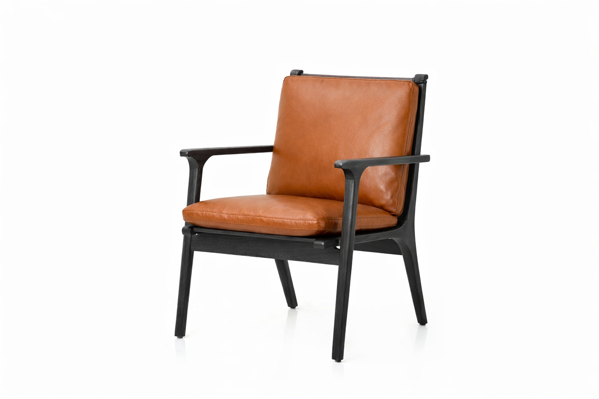 Rén loungestol, small, sort eg, hynder m. cognac læder - 1 - Jacobsen Plus