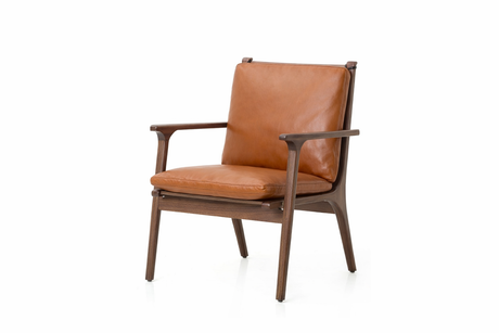 Rén loungestol, small, valnød, hynder m. cognac læder - 1 - Jacobsen Plus