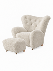Audo Copenhagen - Den Trætte Mand inkl. skammel, Sheepskin Off-white og ben i eg