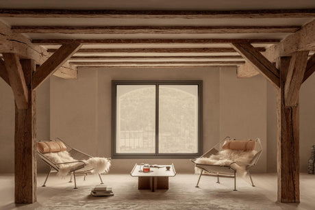 PP225 Flaglinestol af Hans J. Wegner - Standardstof - kundestof / Sort lakeret understel / Natur - Jacobsen Plus