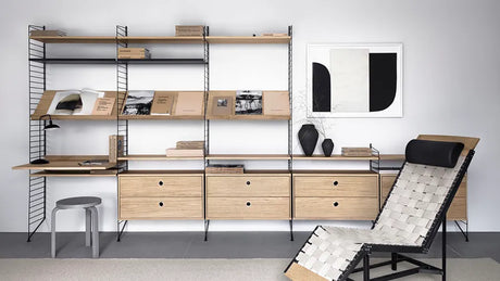 Reol, Living room J fra String - Valnød - sort - Jacobsen Plus