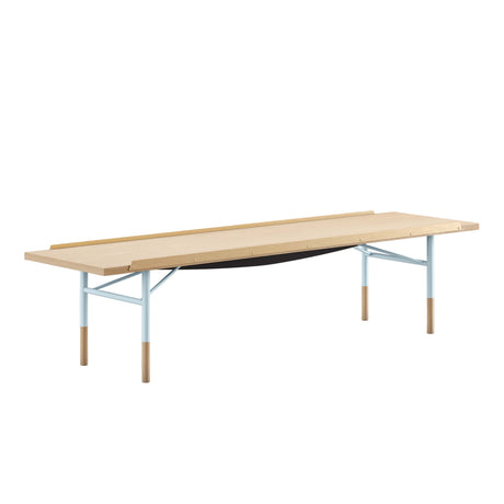 Bordbænk, lys blå stel af Finn Juhl - Eg klar olie / 112cm - Jacobsen Plus