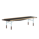 Bordbænk, lys blå stel af Finn Juhl - Valnød / sort linoleum / 112cm - Jacobsen Plus