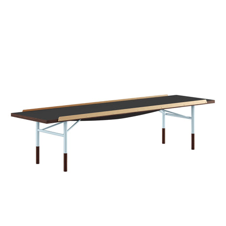 Bordbænk, lys blå stel af Finn Juhl - Valnød / sort linoleum / 112cm - Jacobsen Plus